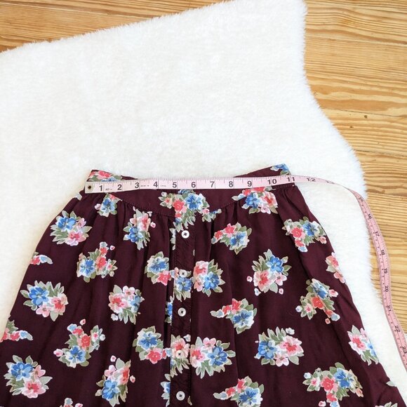 Hollister Burgundy Floral Rayon A Line Button Front Skirt - Picture 2 of 5